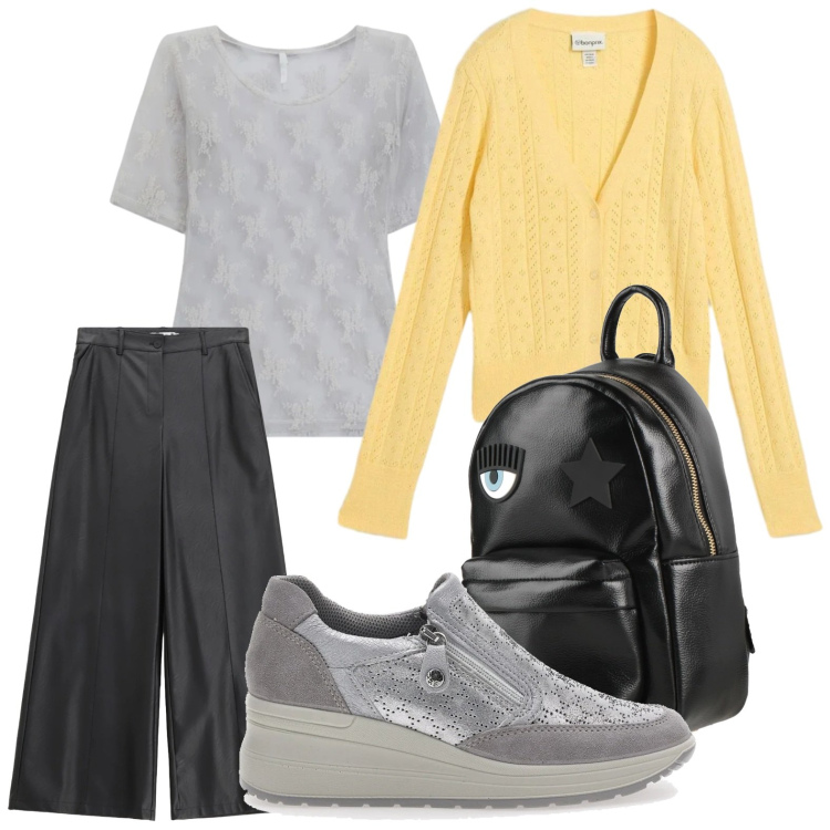 Outfit donna - Pull yellow. Stile Minimal per Tutti i giorni. Abbinamento con zaini, cardigans, pantaloni, t-shirt, sneakers.