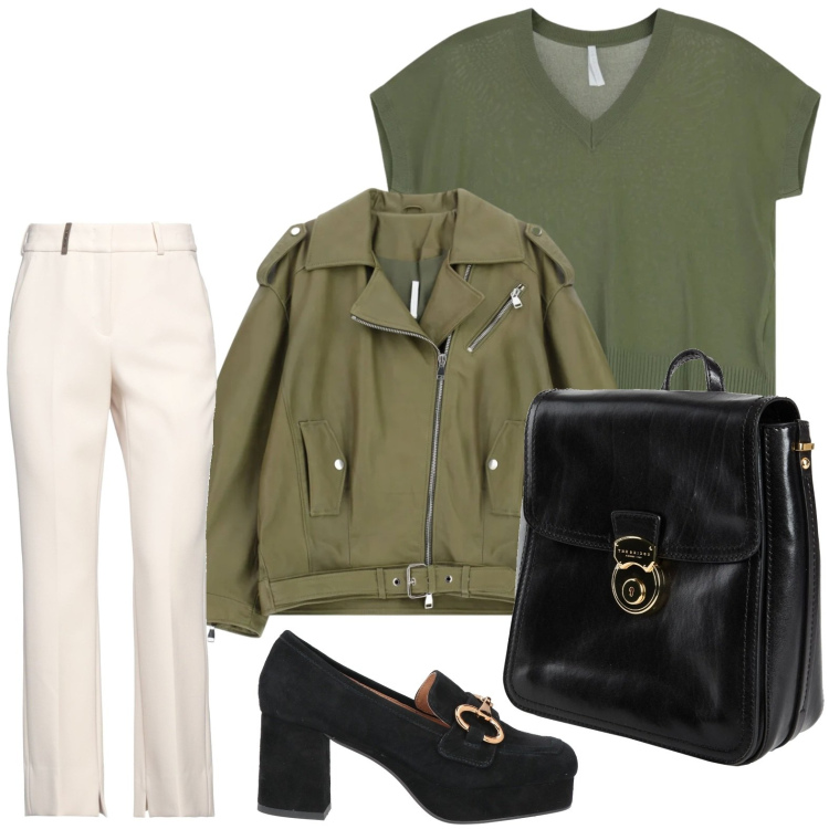 Outfit donna - Urban chic. Stile Urban per Tutti i giorni. Abbinamento con mocassini, zaini, pantaloni, giacche, t-shirt.