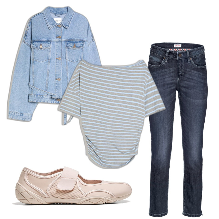 Outfit mujer - Basic #1614. Estilo Basic para Todos los días. Combinación con vaqueros, camiseta, bailarinas, blazers.