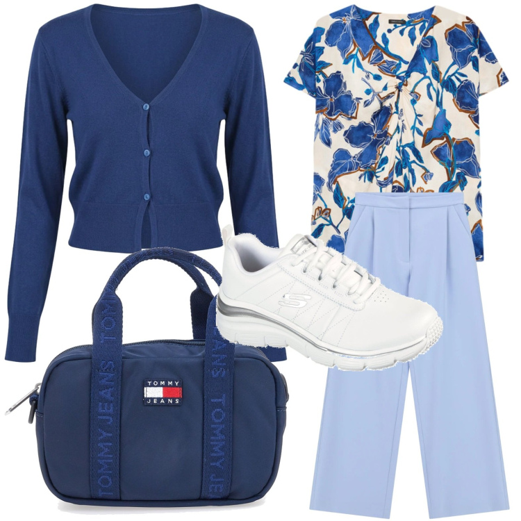 Outfit donna - Weekend soft. Stile Basic per Tutti i giorni. Abbinamento con bluse, pantaloni, cardigans, borse a tracolla, sneakers.