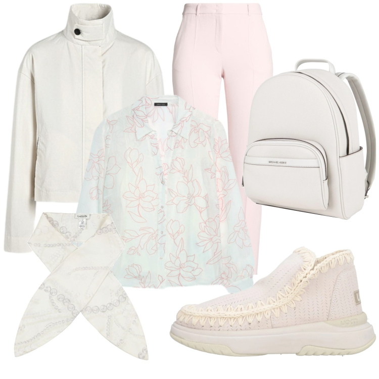 Outfit donna - Colori chiari. Stile Casual per Tutti i giorni. Abbinamento con stivaletti, pantaloni, sciarpe, zaini, camicie, bomber.