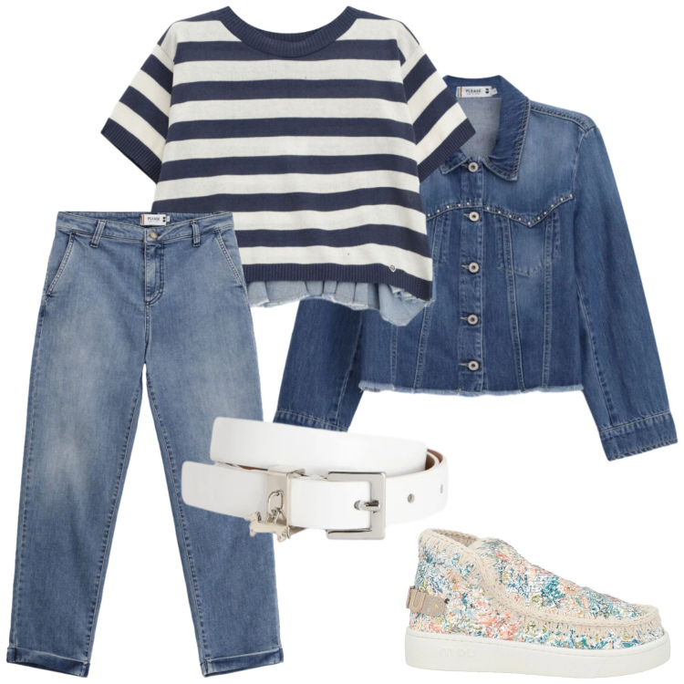Outfit donna - Total look #2381430. Stile Casual per Tutti i giorni. Abbinamento con stivaletti, jeans, t-shirt, blazer, cinture.