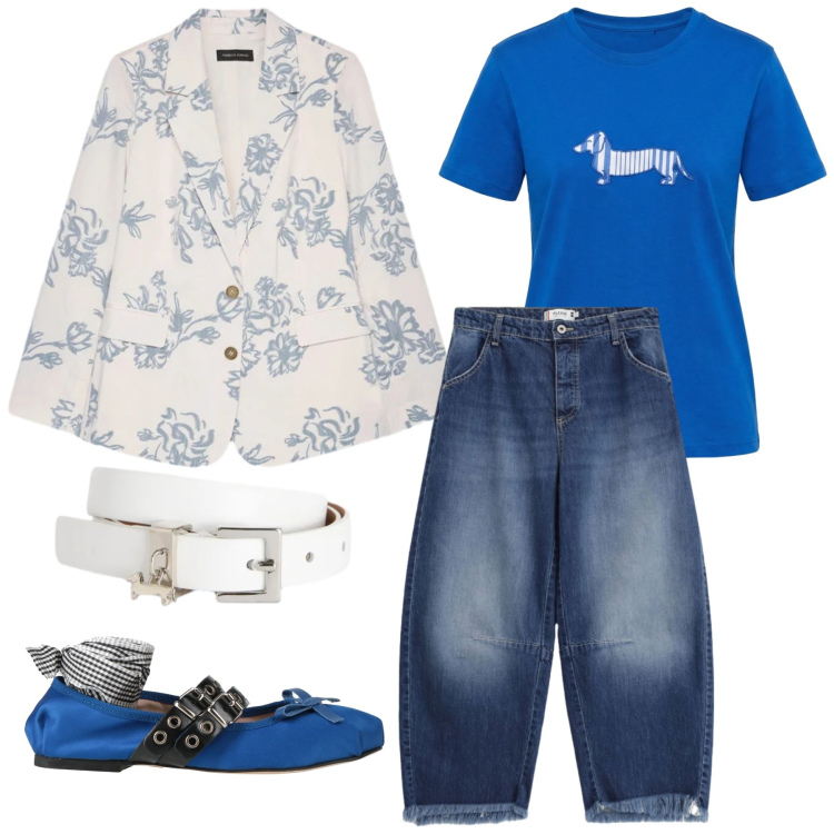 Outfit donna - Total look #2381437. Stile Casual per Serata fuori. Abbinamento con ballerine, blazer, jeans, cinture, t-shirt.