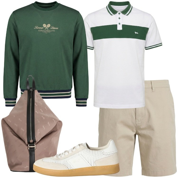 Outfit uomo - Preppy Harmont & Blaine. Stile Trendy per Tutti i giorni. Abbinamento con sneakers, borse sportive, felpe, polo, bermuda.