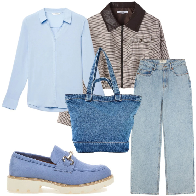 Outfit donna - Sofisticato urbano. Stile Minimal per Tutti i giorni. Abbinamento con shopping bag, jeans, camicie, cappotti, mocassini.