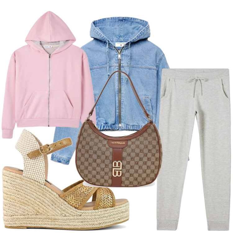Outfit donna - Felpa rosa delicata. Stile Minimal per Tutti i giorni. Abbinamento con pantaloni, felpe con cappuccio, bomber, zeppe, borse a spalla.