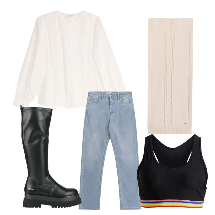 Outfit donna - Must have di aprile. Stile Urban per Tutti i giorni. Abbinamento con stivali, reggiseni, camicie, jeans, sciarpe.
