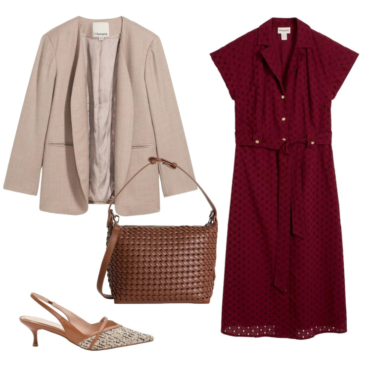 Outfit donna - Total look #2381477. Stile Casual chic per Ufficio. Abbinamento con vestiti chemisier, blazer, décolleté, borse a spalla.