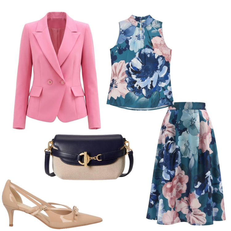 Outfit donna - Total look #2381479. Stile Glamour per Cerimonia. Abbinamento con décolleté, gonne longuette, top, blazer, borse a tracolla.