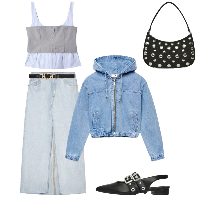 Outfit donna - Terranova Spring Deals. Stile Sporty chic per Tutti i giorni. Abbinamento con top, gonne lunghe, cinture, ballerine, bomber, borse a tracolla.