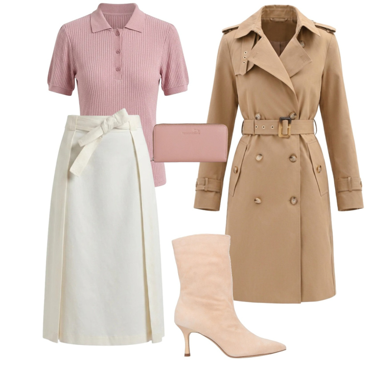 Outfit donna - Delicata. per Ufficio. Abbinamento con stivaletti, polo, trench, gonne longuette, portafogli.