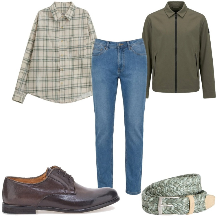 Outfit uomo - Denim di stagione: casual. Stile Casual per Tutti i giorni. Abbinamento con camicie, jeans, cinture, cappotti, scarpe stringate.