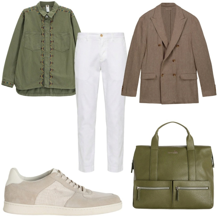 Outfit uomo - Total look #2381509. Stile Trendy per Tutti i giorni. Abbinamento con camicie, borse sportive, sneakers, pantaloni chino, giacche.