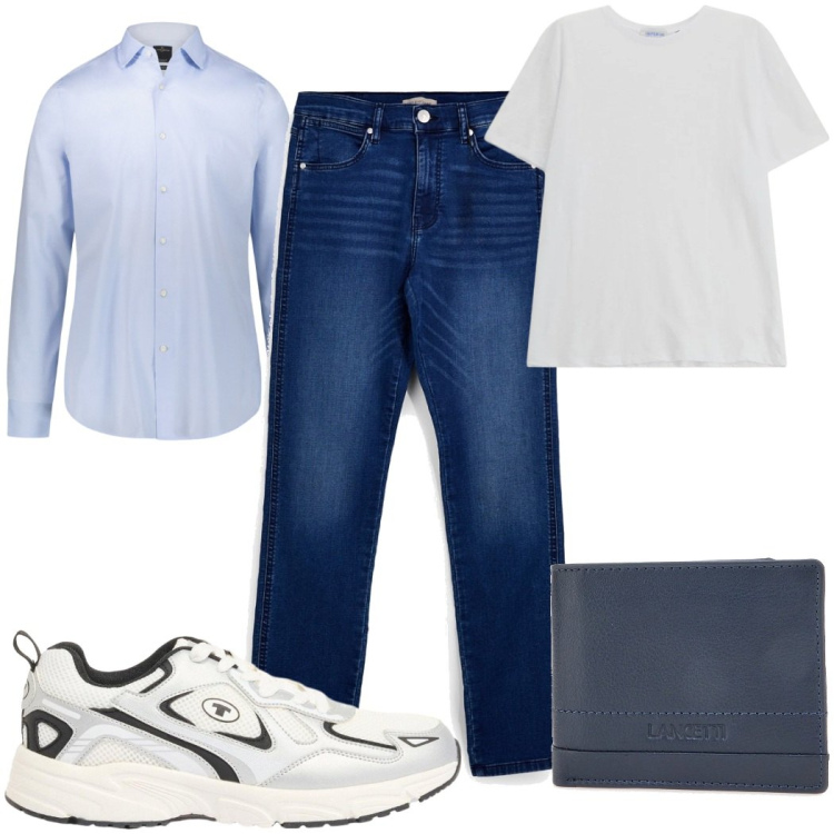 Outfit uomo - Total look #2381511. Stile Casual per Tutti i giorni. Abbinamento con sneakers, t-shirt, camicie, portafogli, jeans.