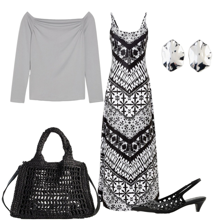 Outfit donna - Total look #2381514. Stile Casual chic per Ufficio. Abbinamento con maglieria, borse a tracolla, décolleté, vestiti lunghi, orecchini.