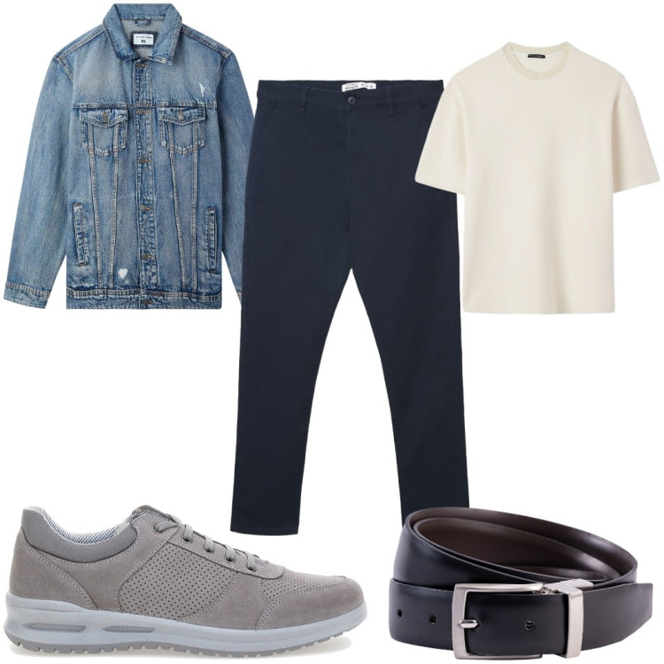 Outfit uomo - Total look #2381516. Stile Casual per Tutti i giorni. Abbinamento con giacche, t-shirt, pantaloni chino, scarpe stringate, cinture.