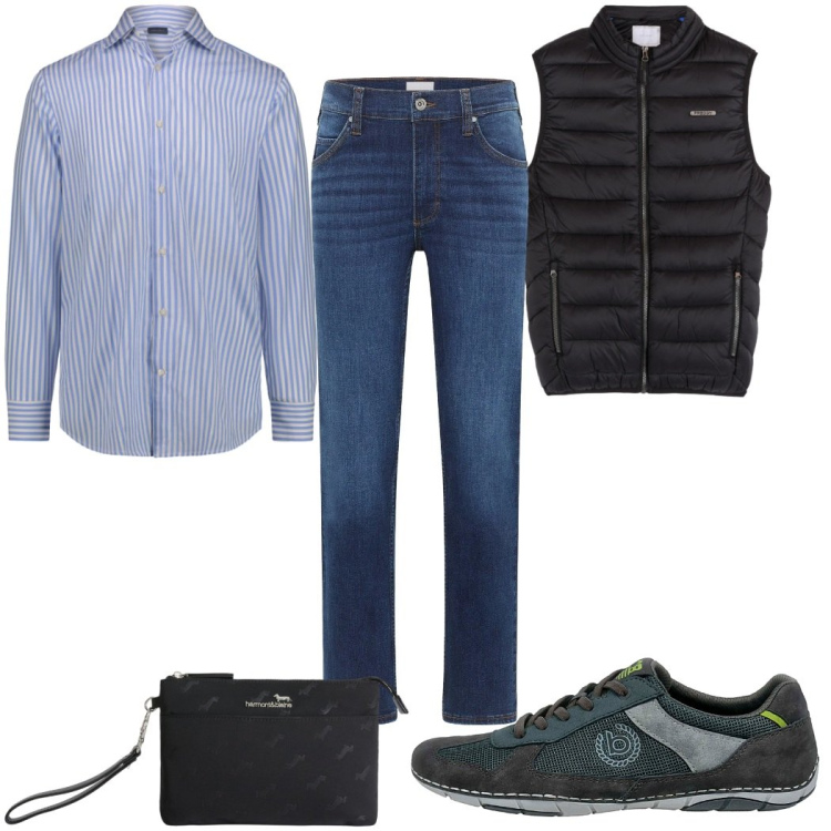 Outfit uomo - Total look #2381524. Stile Casual per Tutti i giorni. Abbinamento con jeans dritti, borse sportive, piumini, sneakers, camicie.