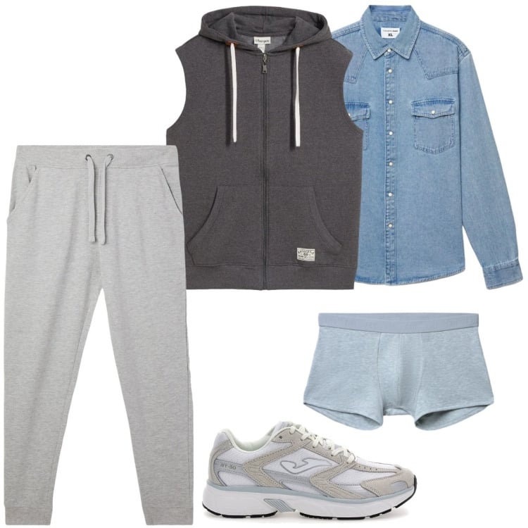 Outfit uomo - Total look #2381527. Stile Urban per Sport. Abbinamento con gilet, pantaloni, boxer, camicie, sneakers.