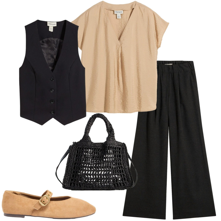 Outfit donna - Cool spring Bonprix. Stile Casual chic per Serata fuori. Abbinamento con pantaloni, borse a tracolla, gilet, tuniche, ballerine.