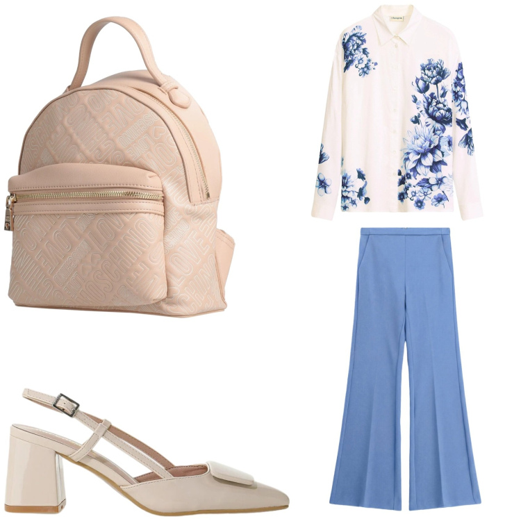 Outfit donna - La dolcezza di Aprile. Stile Casual chic per Tutti i giorni. Abbinamento con zaini, camicie, décolleté, pantaloni.