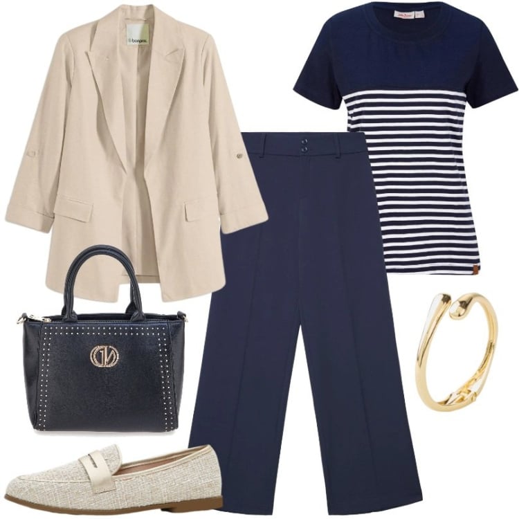 Outfit donna - Bellissimi mocassini effetto bouclé. Stile Casual per Ufficio. Abbinamento con mocassini, t-shirt, blazer, braccialetti, pantaloni, borse a mano.
