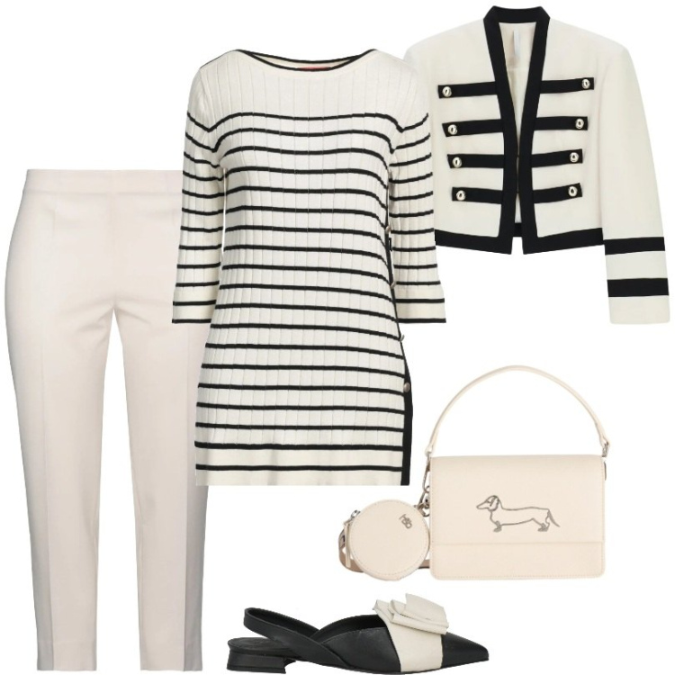 Outfit donna - Total look #2381584. Stile Trendy per Tutti i giorni. Abbinamento con pullovers, ballerine, pantaloni, blazer, borse a tracolla.