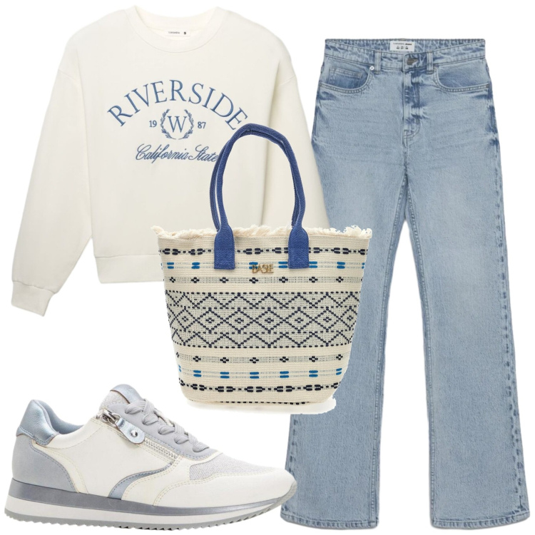 Outfit donna - Total look #2381588. Stile Casual per Tutti i giorni. Abbinamento con sneakers, felpe, jeans bootcut, borse a mano.