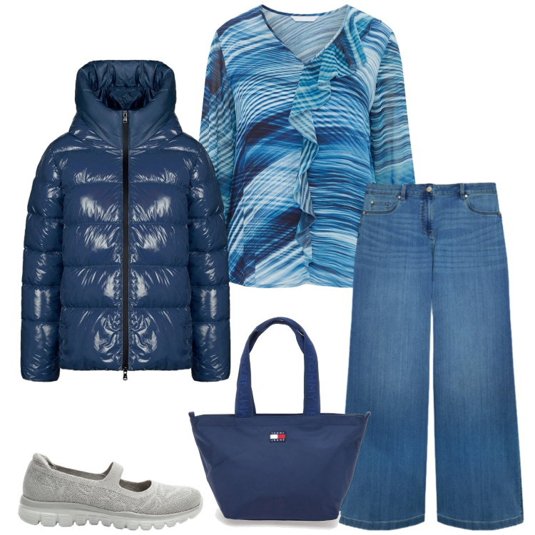 Outfit donna - Total look #2381599. Stile Casual per Tutti i giorni. Abbinamento con ballerine, bluse, jeans, piumini, borse tote.