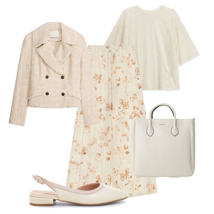 Outfit donna - Layering leggero chic. Stile Chic per Serata fuori. Abbinamento con blazer, pantaloni a palazzo, bluse, borse a tracolla, sandali.