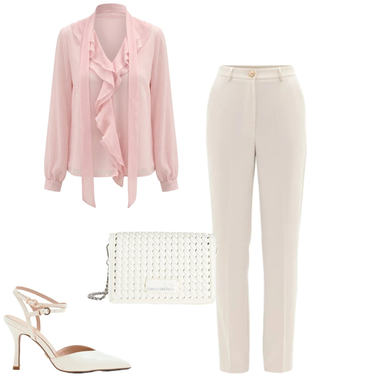 Outfit donna - Total look #2381606. Stile Chic per Cerimonia. Abbinamento con bluse, décolleté, pantaloni, borse a tracolla.