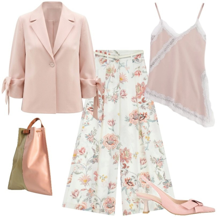 Outfit donna - cocktail party. Stile Chic per Tutti i giorni. Abbinamento con décolleté, zaini, pantaloni a palazzo, canottiere, blazer.