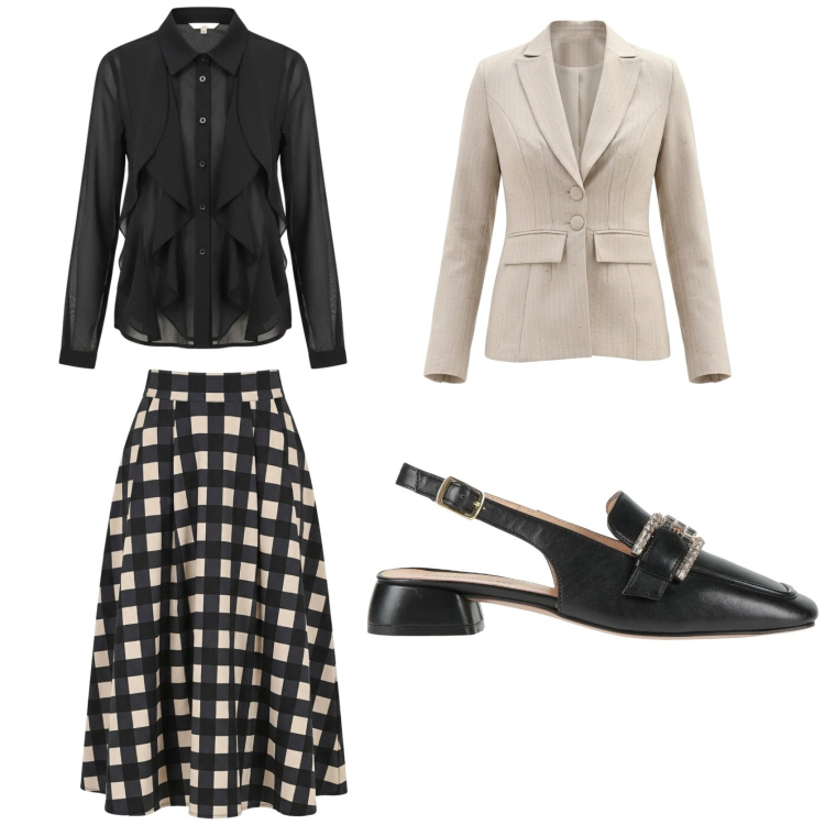 Outfit donna - Black end White. Stile Glamour per Cerimonia. Abbinamento con décolleté, gonne longuette, camicie, blazer.