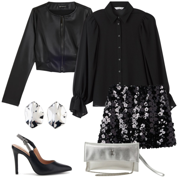 Outfit donna - Shall we dance?. Stile Glamour per Serata fuori. Abbinamento con orecchini, camicie, gonne, borse a tracolla, giacche, décolleté.