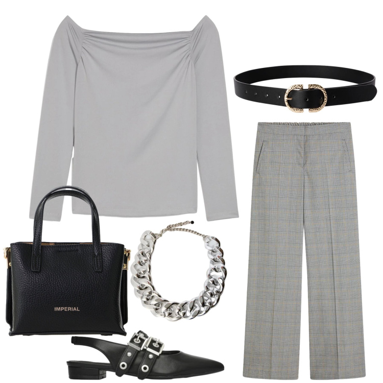 Outfit donna - Chic Metropolitano. Stile Glamour per Tutti i giorni. Abbinamento con maglieria, pantaloni, cinture, ballerine, collane, borse a tracolla.