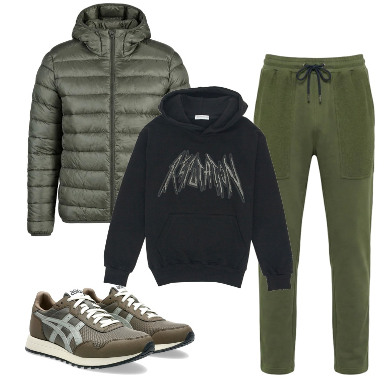 Outfit uomo - Total look #2381623. Stile Casual per Tutti i giorni. Abbinamento con pantaloni, giacche, felpe con cappuccio, sneakers.