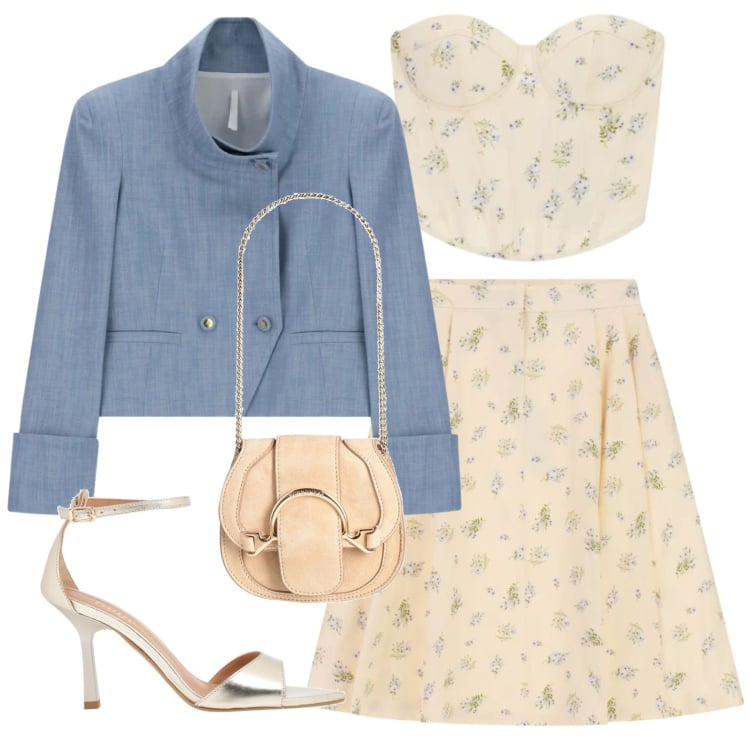 Outfit donna - Indossando la primavera. Stile Glamour per Serata fuori. Abbinamento con sandali in pelle, marsupi, cappotti, gonne longuette, top.