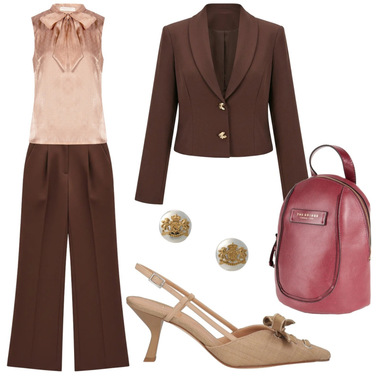 Outfit donna - Total look #2381645. Stile Chic per Cerimonia. Abbinamento con zaini, décolleté, pantaloni a palazzo, canottiere, blazer, orecchini.
