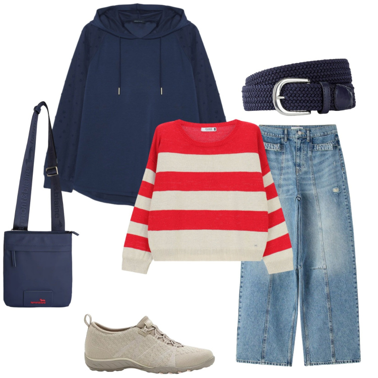 Outfit donna - Total look #2381670. Stile Casual per Tutti i giorni. Abbinamento con cinture, sneakers, jeans, felpe con cappuccio, maglieria, borse a tracolla.