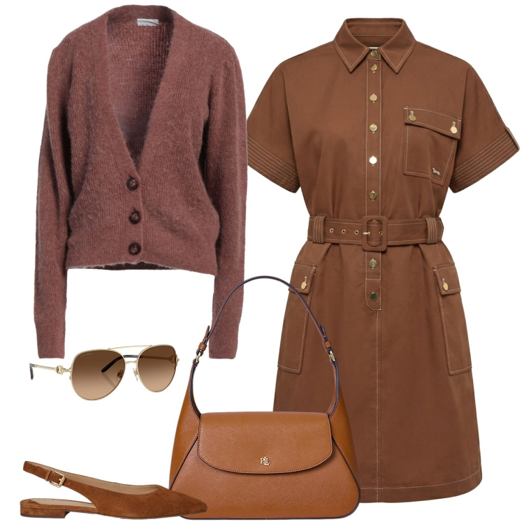 Outfit donna - Un solo colore. Stile Casual chic per Scuola/Università. Abbinamento con cardigans, vestiti chemisier, occhiali da sole, borse a spalla, ballerine.