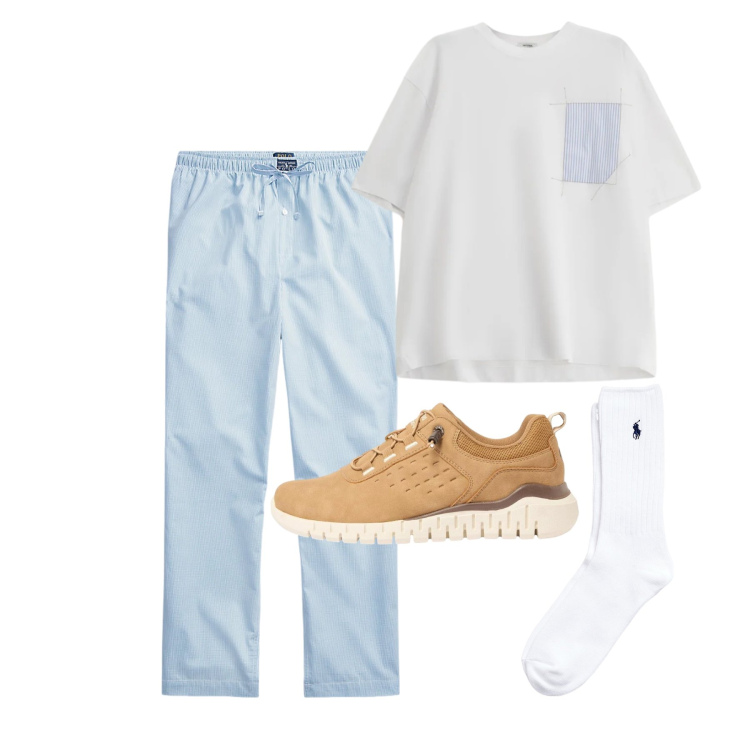 Outfit uomo - Aprile. Stile Urban per Tutti i giorni. Abbinamento con sneakers, t-shirt, pantaloni, calzini.