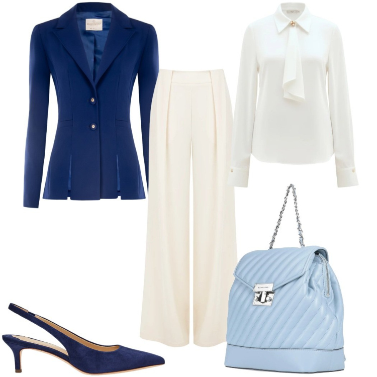 Outfit donna - Tailleur Rinascimento - minimal. Stile Minimal per Ufficio. Abbinamento con zaini, pantaloni a palazzo, camicie, blazer, décolleté.