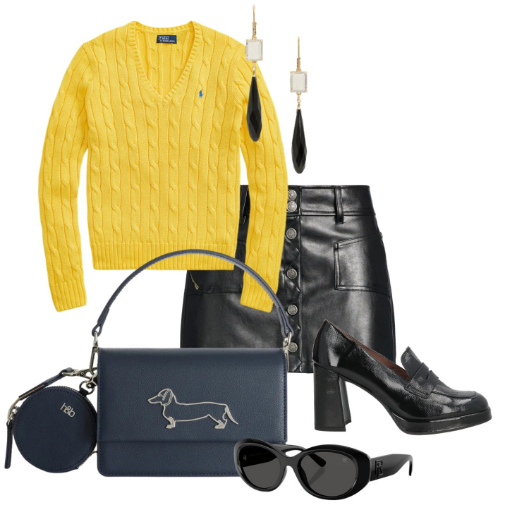 Outfit donna - Vespa look. Stile Sporty chic per Tutti i giorni. Abbinamento con minigonne, mocassini, borse a tracolla, orecchini, occhiali da sole, maglieria.