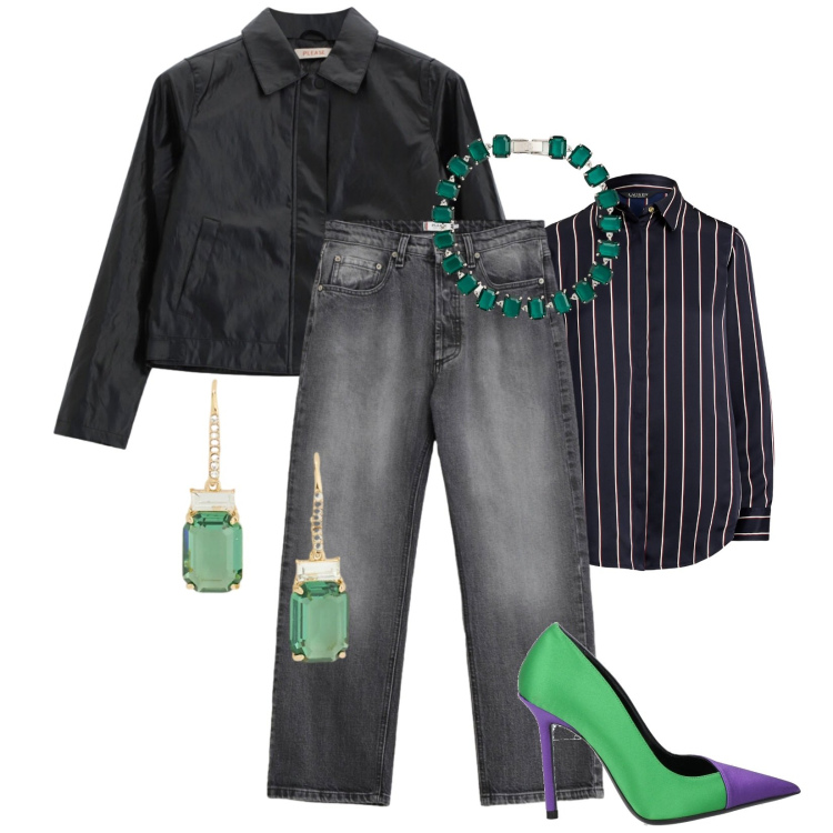 Outfit donna - Total look #2381702. Stile Sexy per Serata fuori. Abbinamento con décolleté, jeans, blazer, braccialetti, camicie, orecchini.