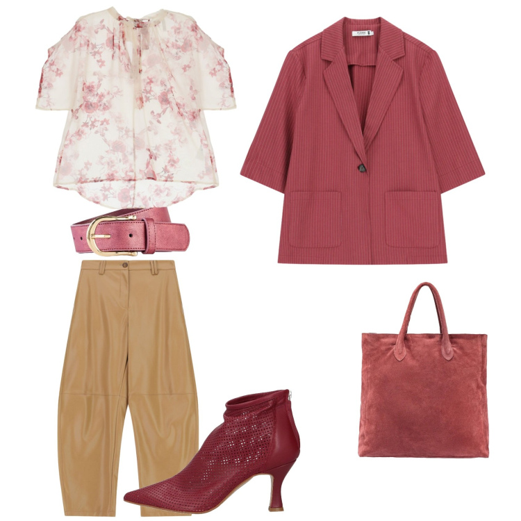 Outfit donna - Pomeriggio di shopping. Stile Casual chic per Tutti i giorni. Abbinamento con stivaletti, cinture, bluse, pantaloni, blazer, borse a mano.
