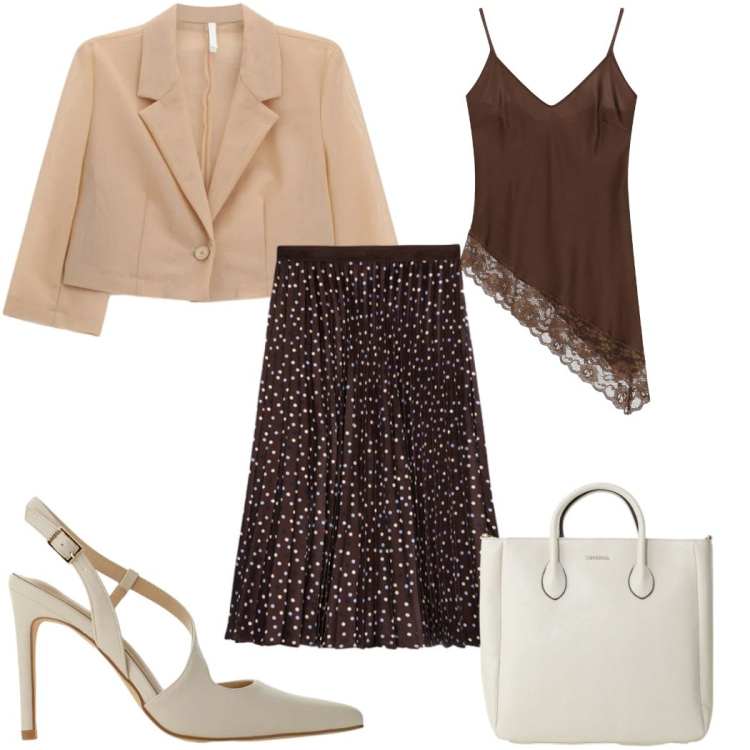 Outfit donna - Occasione: cerimonia - il battesimo. Stile Trendy per Cerimonia. Abbinamento con blazer, décolleté, borse a tracolla, gonne lunghe, top.