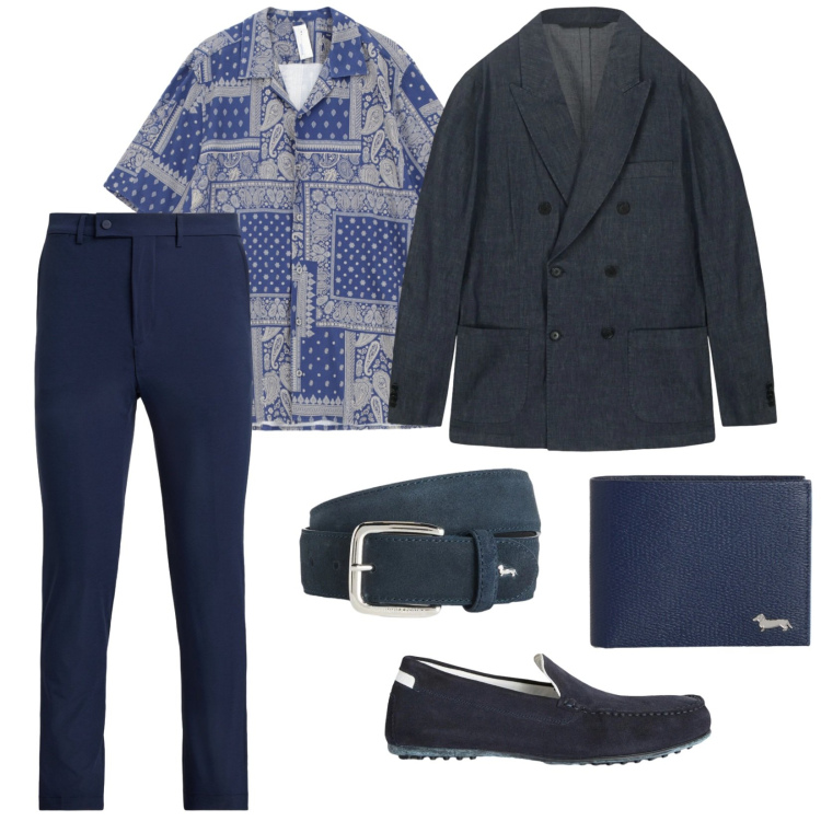 Outfit uomo - Cerimonia informale. per Cerimonia. Abbinamento con scarpe stringate, cinture, portafogli, camicie a manica corta, pantaloni, giacche.