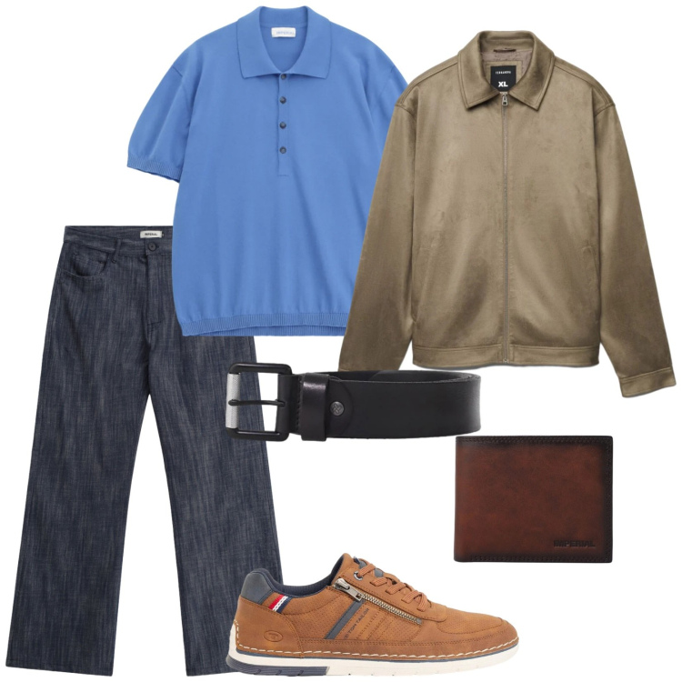 Outfit uomo - Primavera in corso. per Tutti i giorni. Abbinamento con sneakers, giacche, polo, jeans, portafogli, cinture.