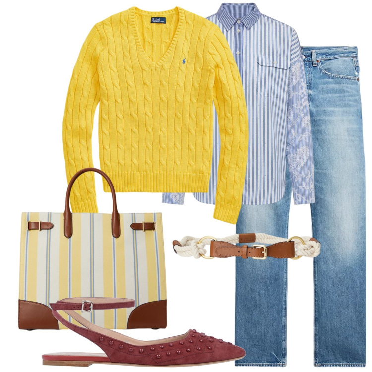 Outfit donna - Pullover in cotone a trecce. Stile Casual chic per Tutti i giorni. Abbinamento con ballerine, camicie, cinture, jeans dritti, maglieria, borse tote.