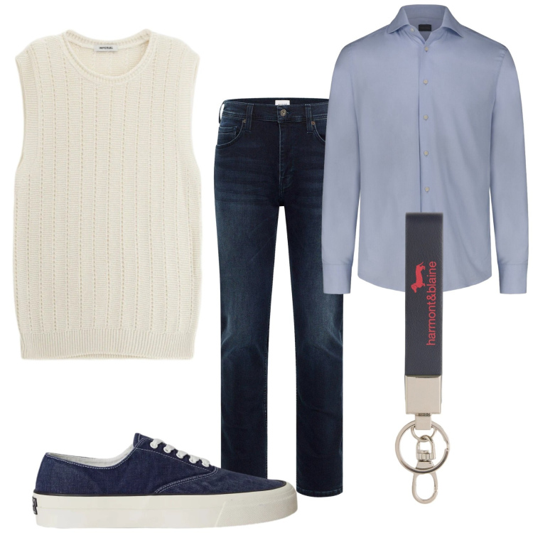 Outfit uomo - Gilet. Stile Trendy per Tutti i giorni. Abbinamento con jeans slim fit, maglieria, portachiavi, sneakers, camicie.