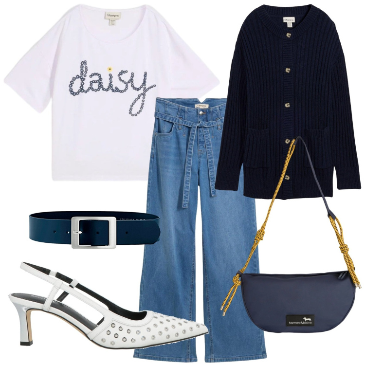 Outfit donna - Décolleté eleganti. Stile Casual per Tutti i giorni. Abbinamento con décolleté, cinture, cardigans, jeans, t-shirt, borse a tracolla.
